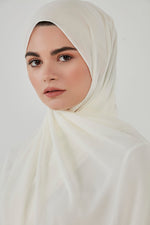 Off-white chiffon scarf with wrapped/tie headband - Haneenalsaify