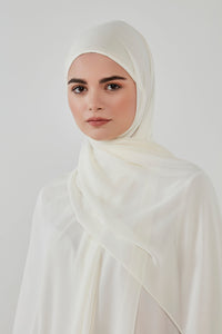 Off-white chiffon scarf with wrapped/tie headband - Haneenalsaify