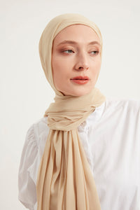 Beige chiffon scarf with wrapped/tie headband - Haneenalsaify