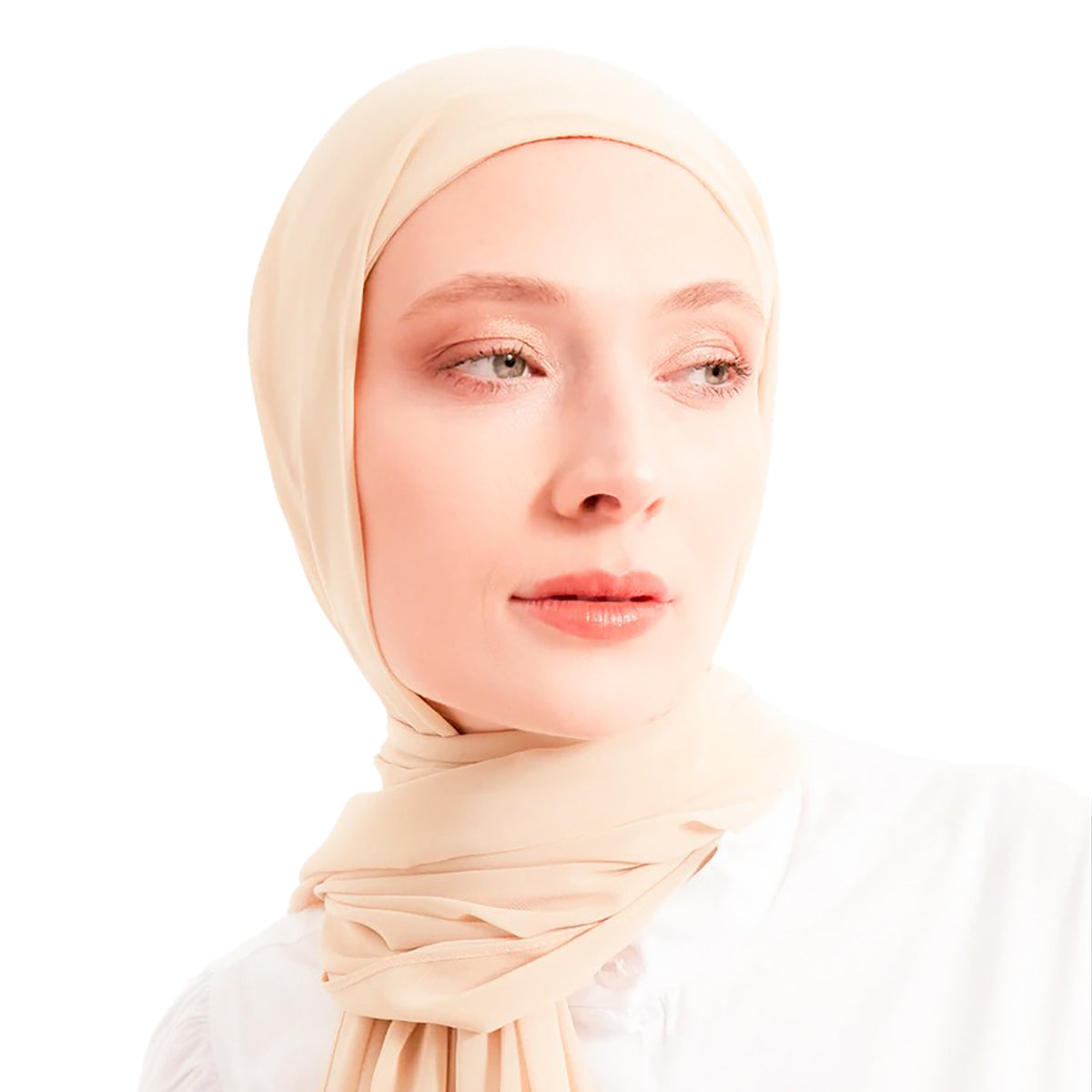 Off-white chiffon scarf with wrapped/tie headband