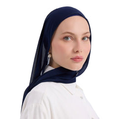 Navy Blue chiffon scarf  with wrapped/tie headband