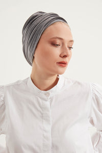 Grey velvet turban - Haneenalsaify