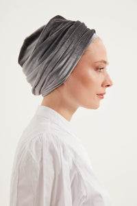 Grey velvet turban - Haneenalsaify