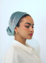 Petrol blue velvet turban - Haneenalsaify